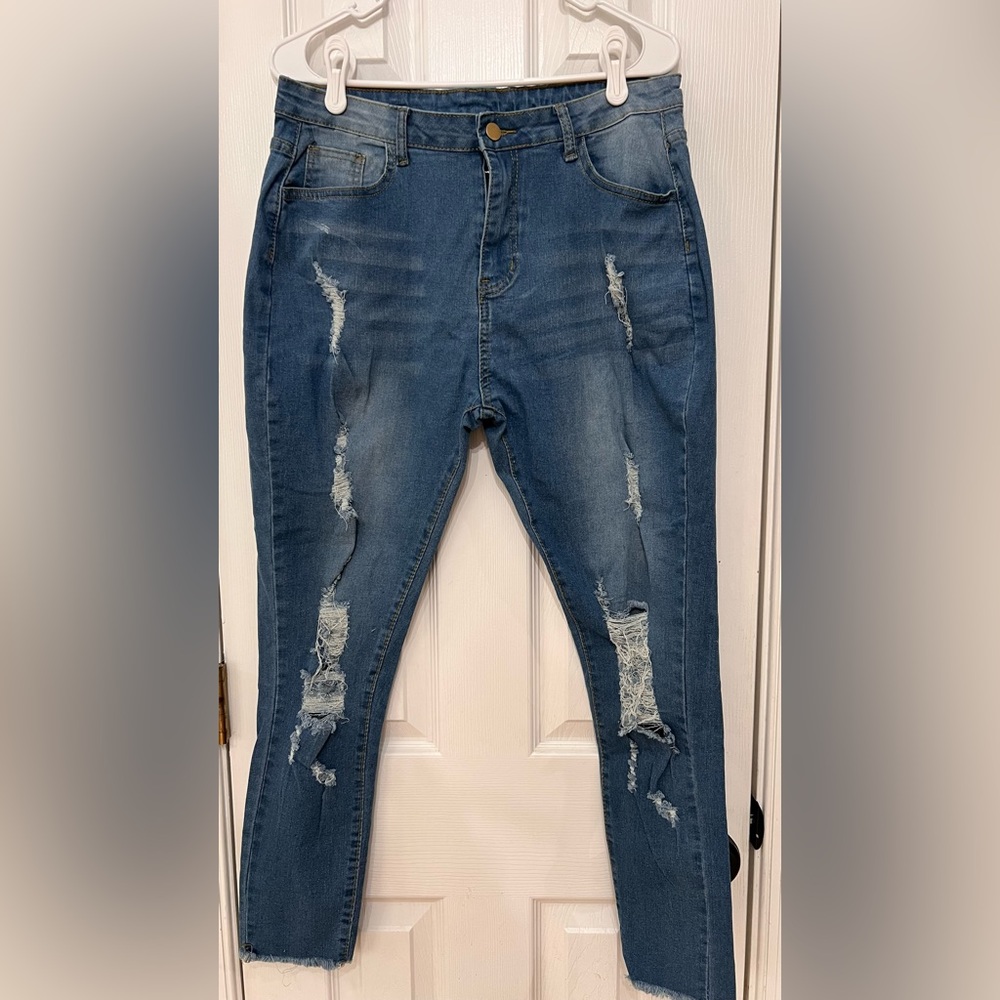Distressed Blue Jeans